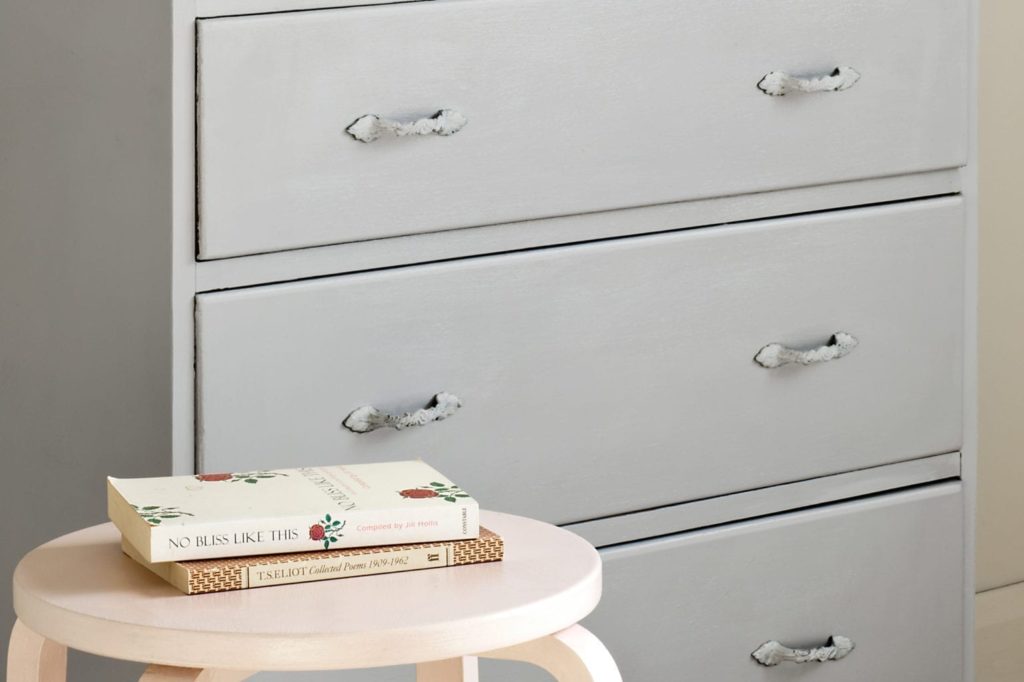 Bureau painted with Chalk Paint® by Annie Sloan in Chicago Grey and Antoinette stool