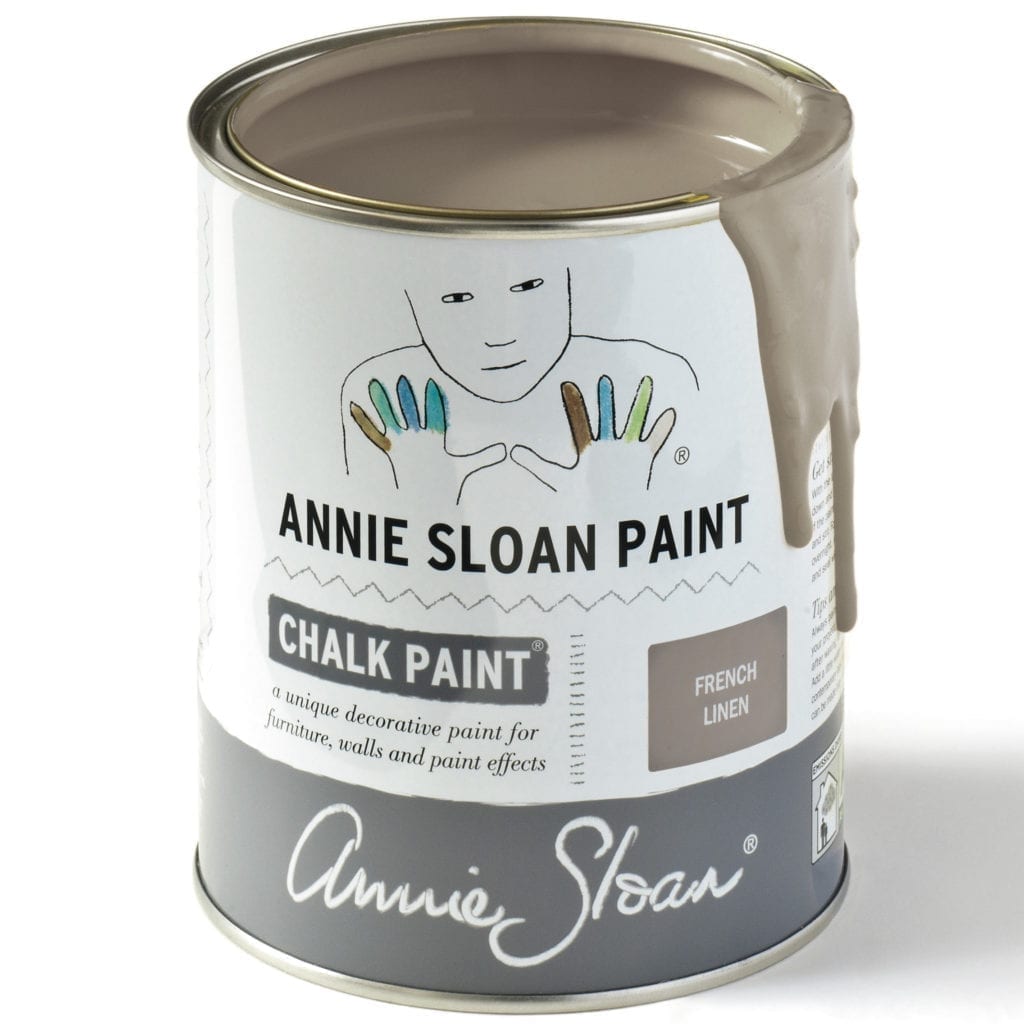 1 litre tin of French Linen Chalk Paint® furniture paint by Annie Sloan, a cool neutral khaki grey beige