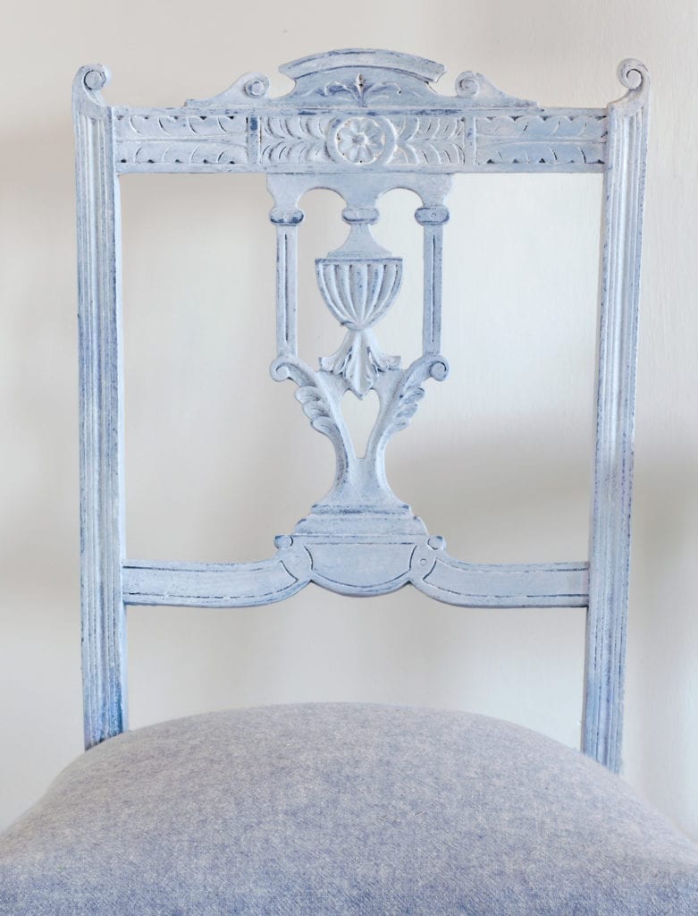 Chalk Paint® by Annie Sloan in Old Violet and White Wax Neoclassical chair with Linen Union in Old Violet + Old White seat cushion