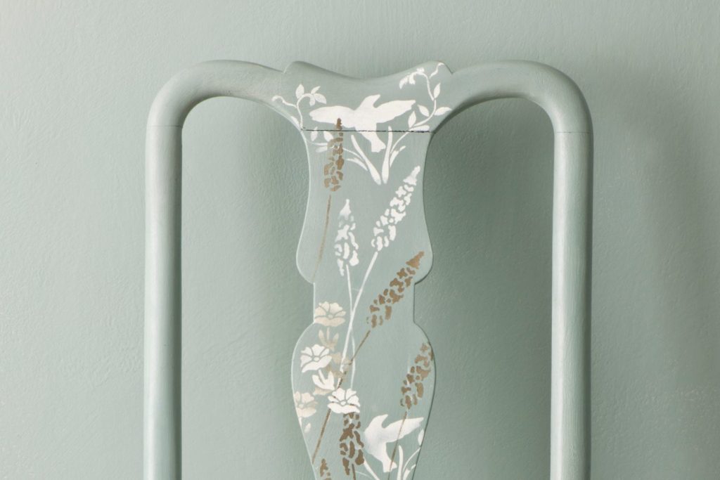 Chair painted and stencilled with Chalk Paint® by Annie Sloan in Duck Egg Blue