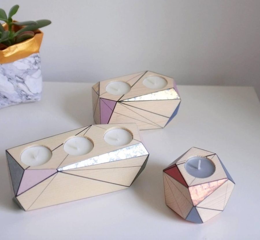 Geometric Candle Holders by Polymorphics Esty Seller painted with Chalk Paint® by Annie Sloan and gilded with metal leaf