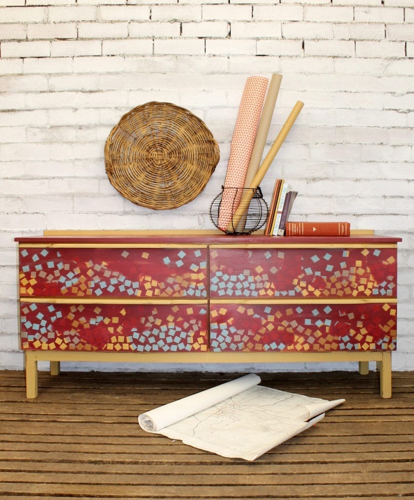 Geometric Square Sideboard by Annie Sloan Painter in Residence Beau Ford painted with Chalk Paint® in Burgundy, Arles and Provence