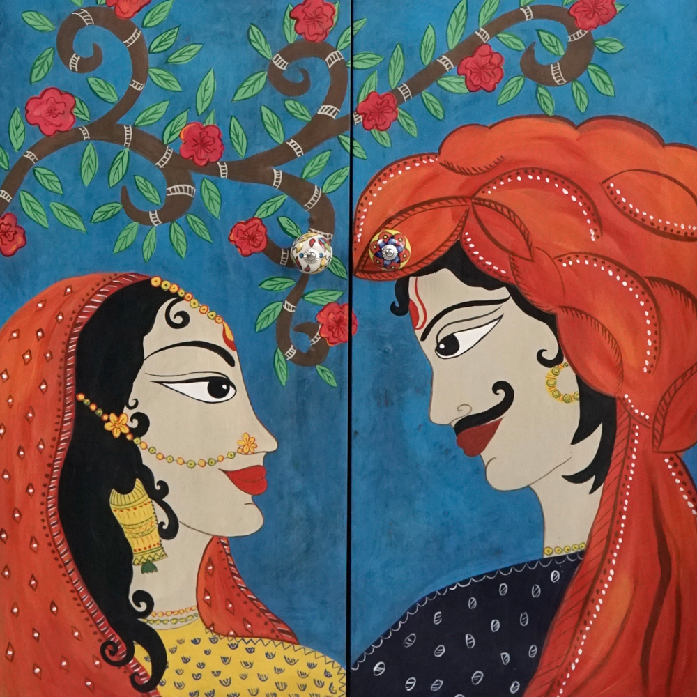 Kommode die mit Chalk Paint™ von Annie Sloan im traditionell indischen Madhubani-Stil gestaltet wurde.