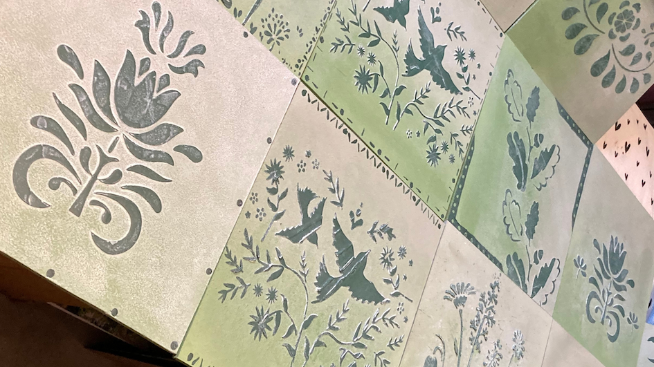 blended ombre effect technique with a stencil overlay - chalk paint workshop at Source for the Goose