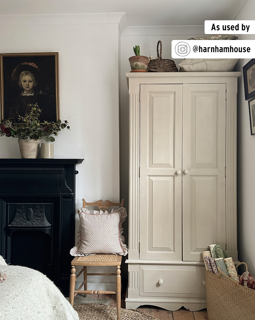 Country Style Bedroom Featuring Wardrobe Painted in Country Grey Chalk Paint by Annie Sloan