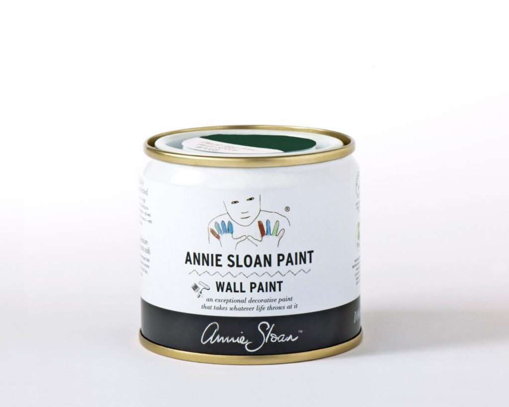 100ml tester tin of Wall Paint by Annie Sloan in Amsterdam Green, a strong, deep forest green