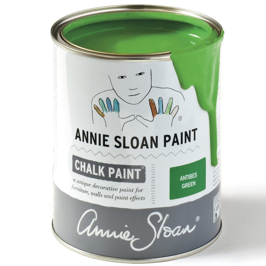 1 litre tin of Antibes Green Chalk Paint® furniture paint by Annie Sloan, a bright neoclassical green