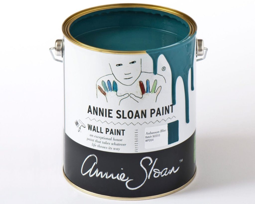 2.5 litre tin of Wall Paint by Annie Sloan in Aubusson Blue, a rich dark classic green-blue teal