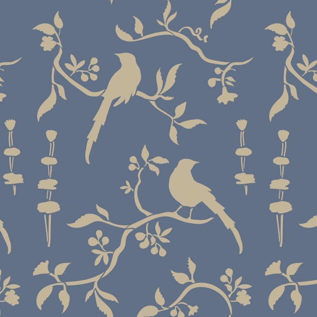 Chinoiserie Birds Stencil by Annie Sloan design in Country Grey and Old Violet