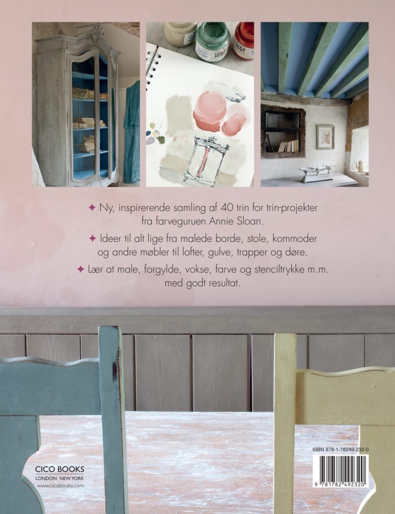 Colour Recipes for Painted Furniture and More by Annie Sloan book published by Cico back cover translated to Danish