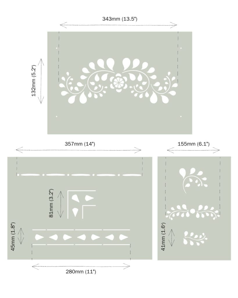Faux Bone Inlay Stencil by Annie Sloan dimensions