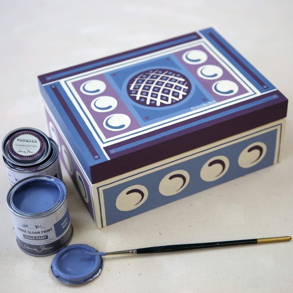 Charleston Keepsake Box painted with Chalk Paint® by Annie Sloan in Greek Blue, Rodmell and Original by Cressida Bell