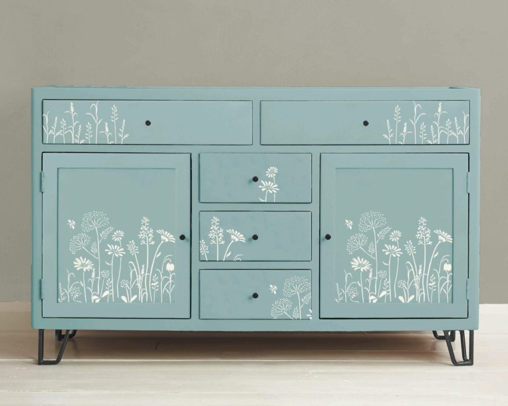 Chest of drawers painted with Chalk Paint® by Annie Sloan in Provence and stencilled with the Meadow Flowers Stencil