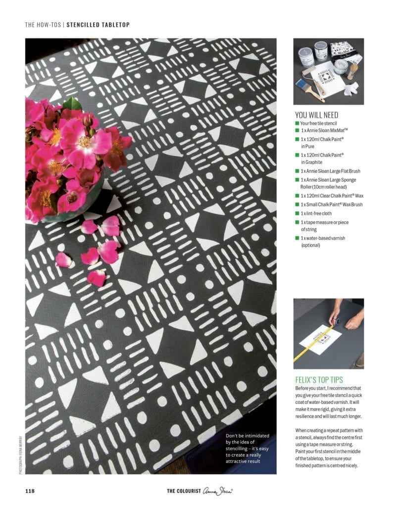 The Colourist Issue 1 by Annie Sloan how to use your free stencil step by step page 1