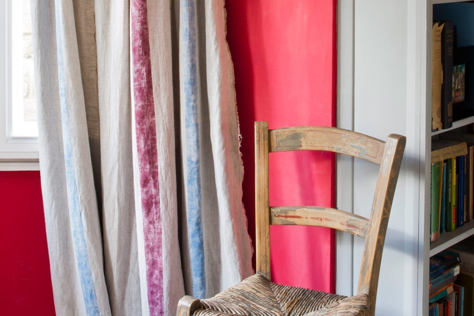 Curtain made from strips of fabric painted with Chalk Paint® furniture paint by Annie Sloan