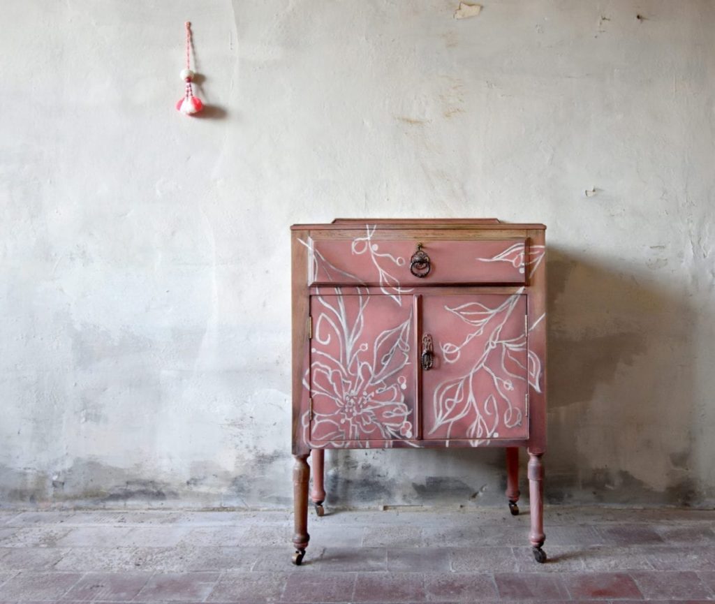 Abstract Floral Cabinet by Annie Sloan Painter in Residece Chloe Kempster painted with Chalk Paint® in Scandinavian Pink