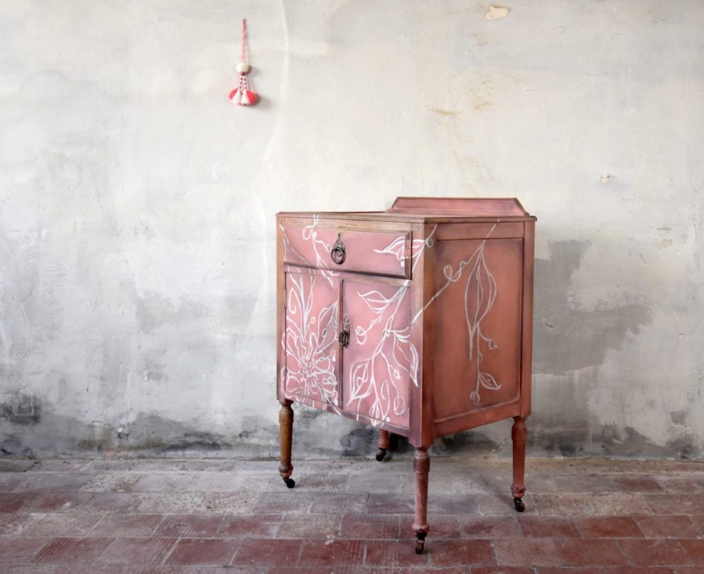 Abstract Floral Cabinet by Annie Sloan Painter in Residece Chloe Kempster painted with Chalk Paint® in Scandinavian Pink