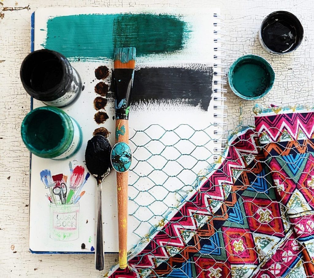 Boho Cupboard by Annie Sloan Painter in Residence Agnieszka Krawczyk painted with Chalk Paint® in Florence and Graphite sketchbook