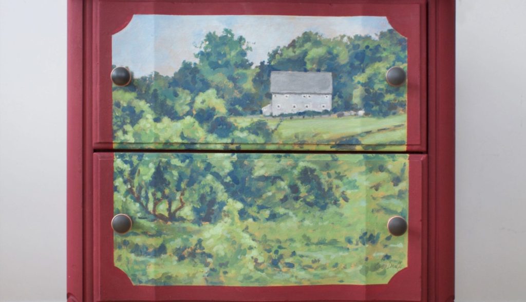 Burgundy Landscape Cabinet by Annie Sloan Painter in Residence Karen Donnelly with Chalk Paint®