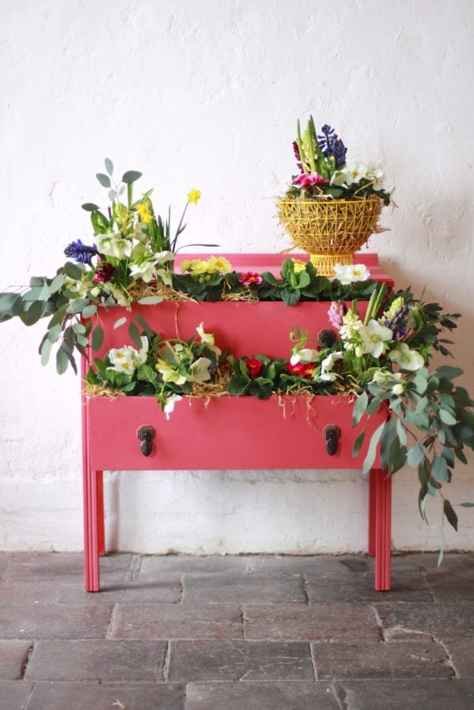 Coral hot pink chest of drawers by Annie Sloan Painters in Residence Abigail Ryan Bell painted with a mix of Chalk Paint®