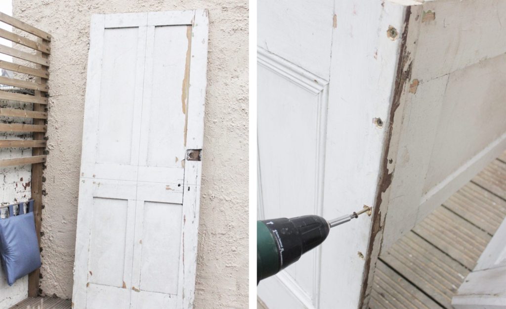 Door DIY Bench by Annie Sloan Painter in Residence Hester van Overbeek painted with Chalk Paint in Pure and Amsterdam Green - step 1 and 2, build the bench