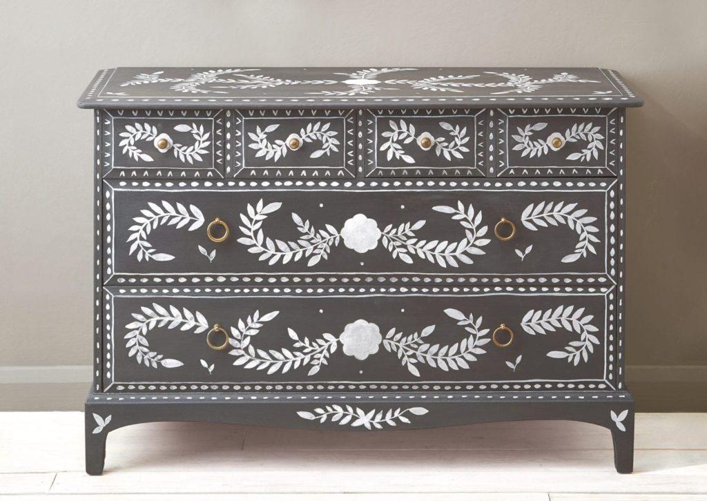 Faux Bone Inlay Drawers by Dominique Malacarne painted with Chalk Paint® and Pearlescent Glaze by Annie Sloan from The Colourist Issue 4