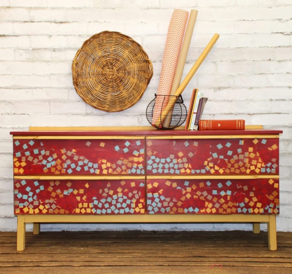 Geometric Square Sideboard by Annie Sloan Painter in Residence Beau Ford painted with Chalk Paint® in Burgundy, Arles and Provence