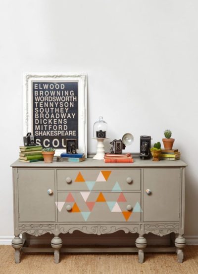 Geometric Triangel Cabinet by Annie Sloan Painter in Residence Jelena Pticek painted with Chalk Paint® in French Linen