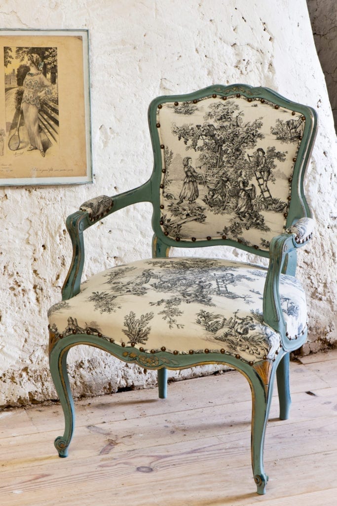 Gilded Rococo Toile Chair painted with Chalk Paint® by Annie Sloan from Colour Recipes published by Cico photos by Christopher Drake