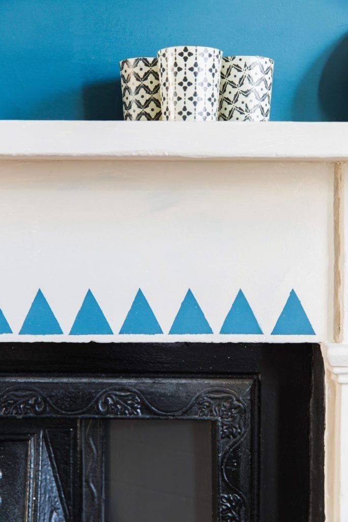 Geometric Mantlepiece by Felix Sloan painted with Chalk Paint® by Annie Sloan in Aubusson Blue