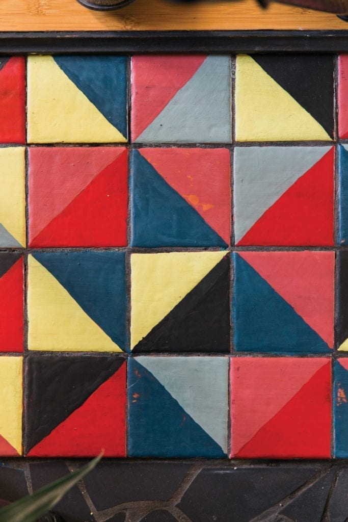 Painted tiles by Felix Sloan with Chalk Paint® by Annie Sloan in primary colours
