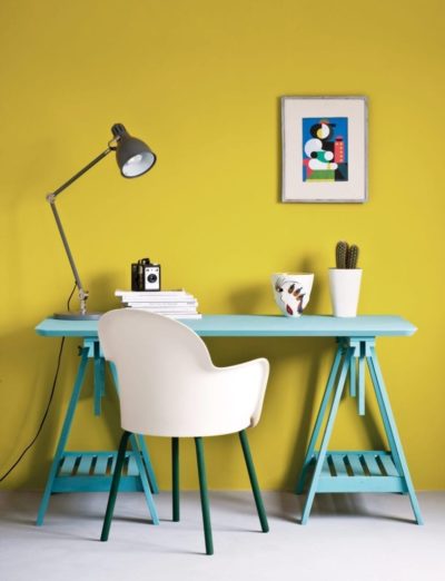Modern Retro English Yellow Office painted by Annie Sloan with Wall Paint and Chalk Paint®