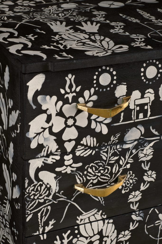 Monochrome Stencilled Chest painted with Chalk Paint® by Annie Sloan in Graphite and Old White