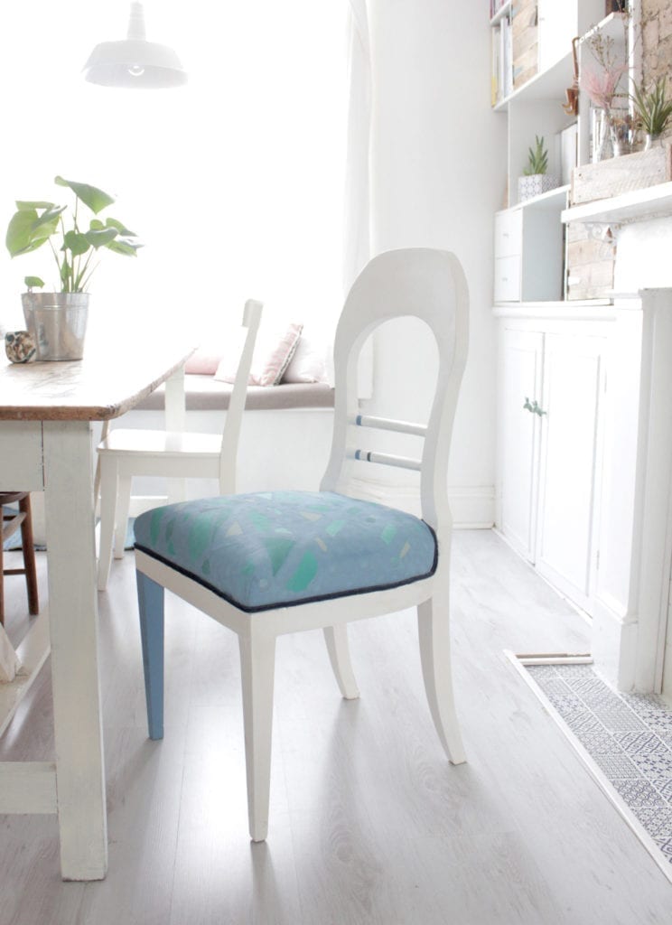 Painted Chair by Annie Sloan Painter in Residence Hester van Overbeek with Chalk Paint® in Pure, a fresh white, and blues