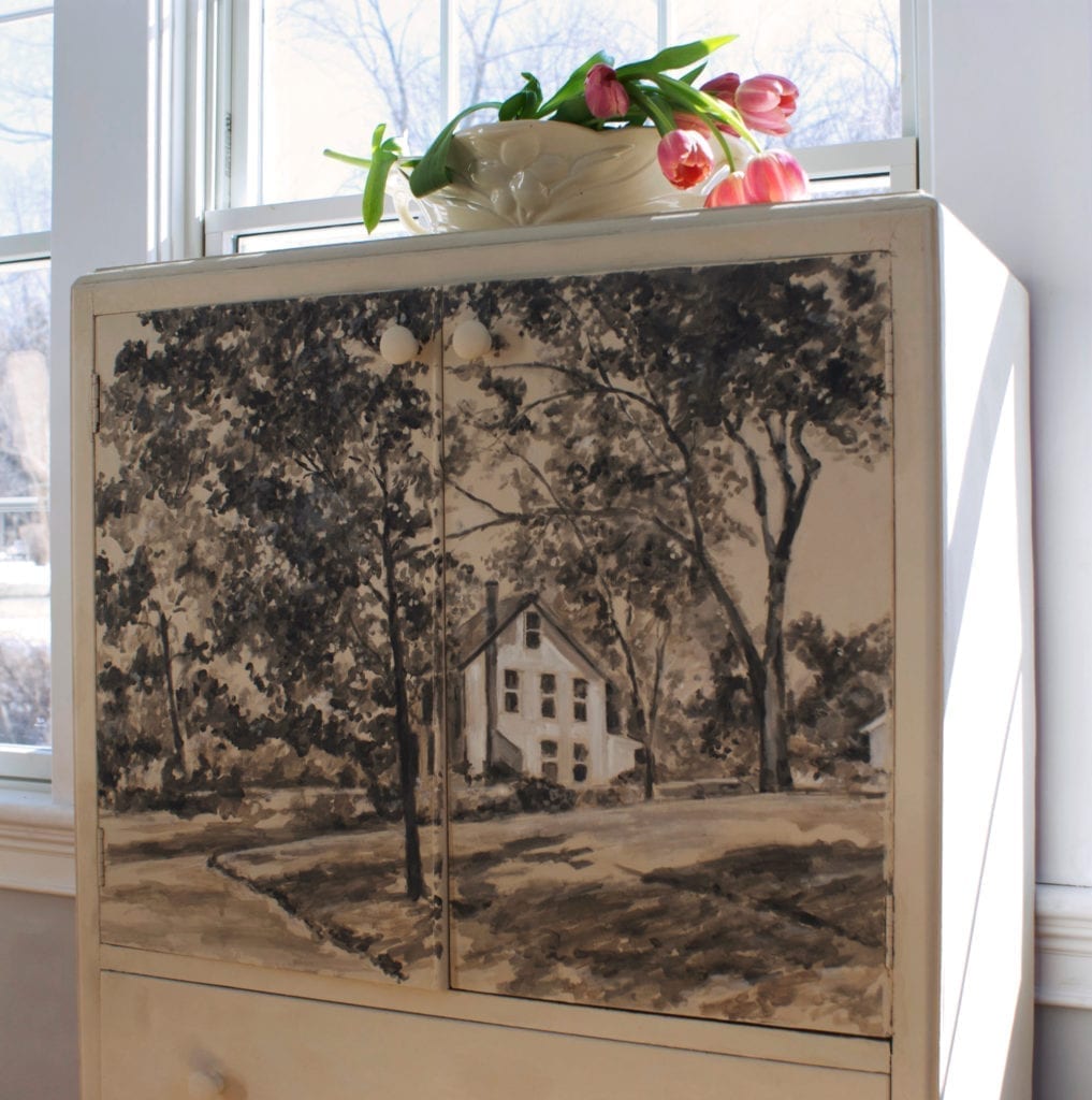 Painterly Cabinet by Annie Sloan Painter in Residence Karen Donnelly painted with Chalk Paint® in Old Ochre