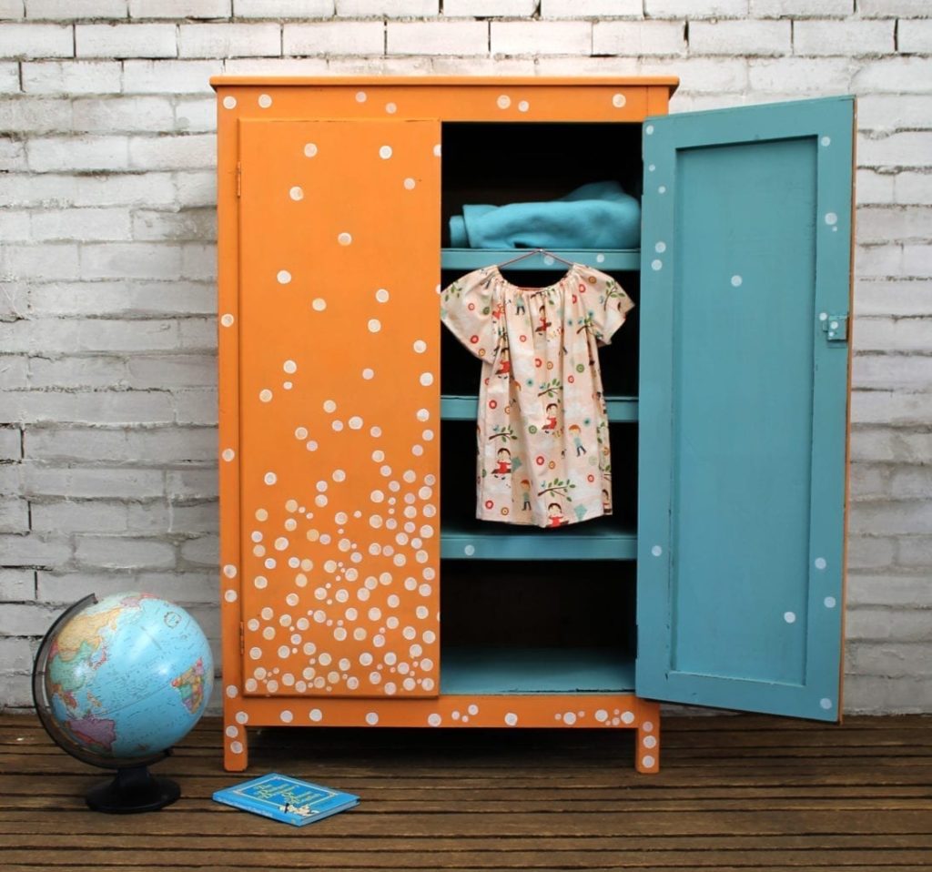 Polka Dot Wardobe by Annie Sloan Painter in Residence Beau Ford painted with Chalk Paint® in Barcelona Orange and Provence