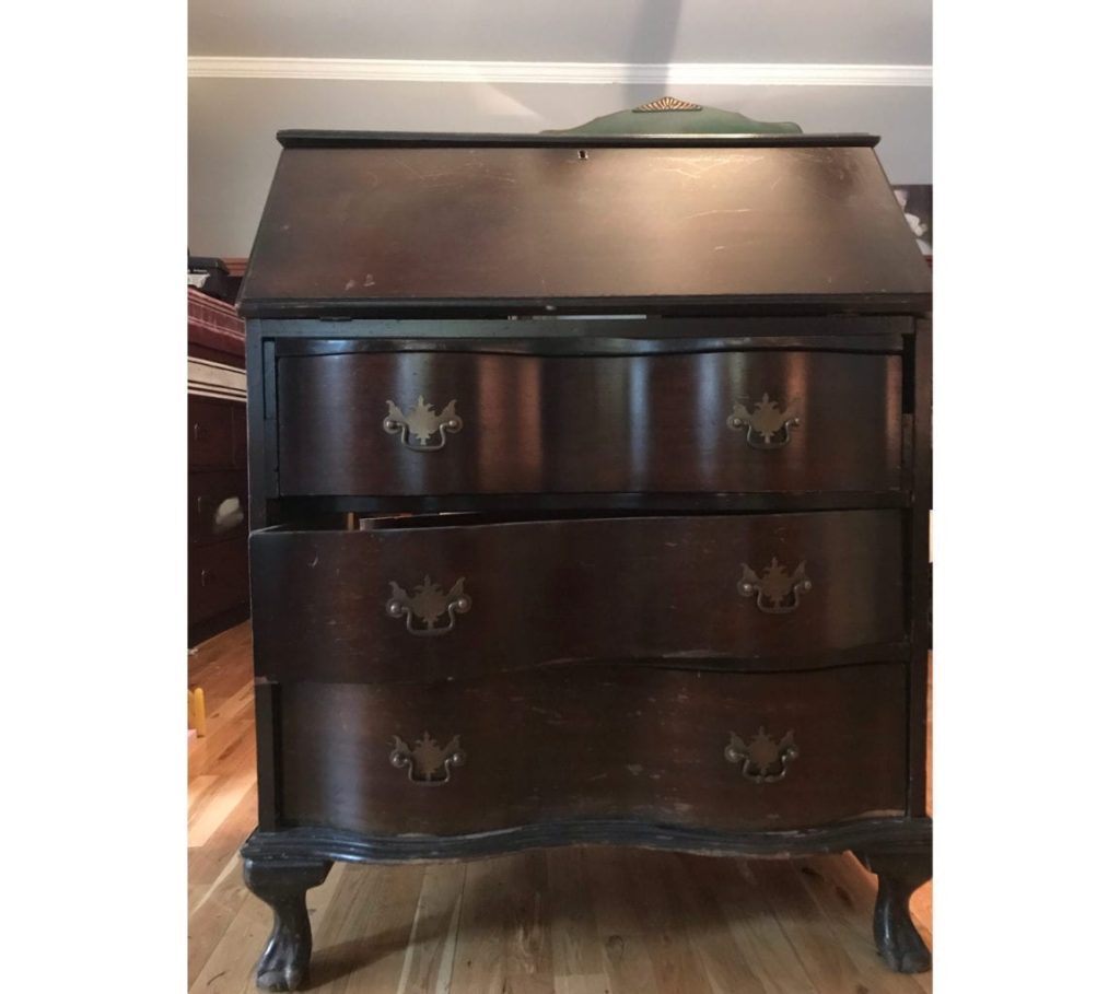 Textured and distressed pink and blue bureau by Annie Sloan Painter in Residence Girl in Blue Designs painted with Chalk Paint® furniture paint before