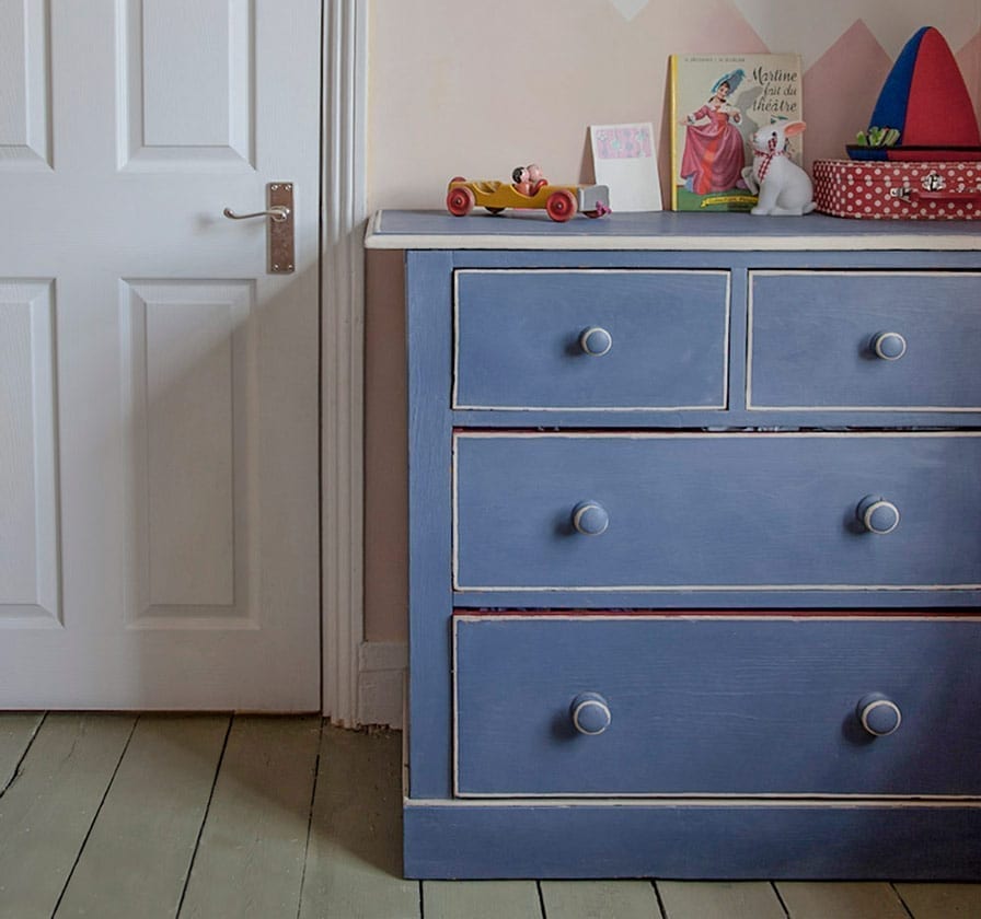 Upcycled chest of drawers painted with Chalk Paint® by Annie Sloan in Old Violet for a children's bedroom