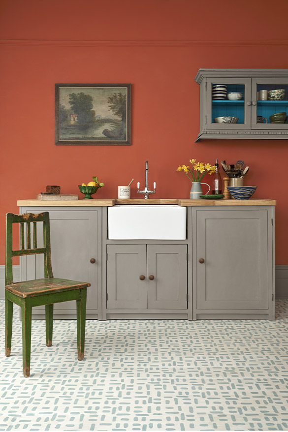 Annie Sloan Brushwork Tile Stencilled Floor Kitchen Lifestyle Image