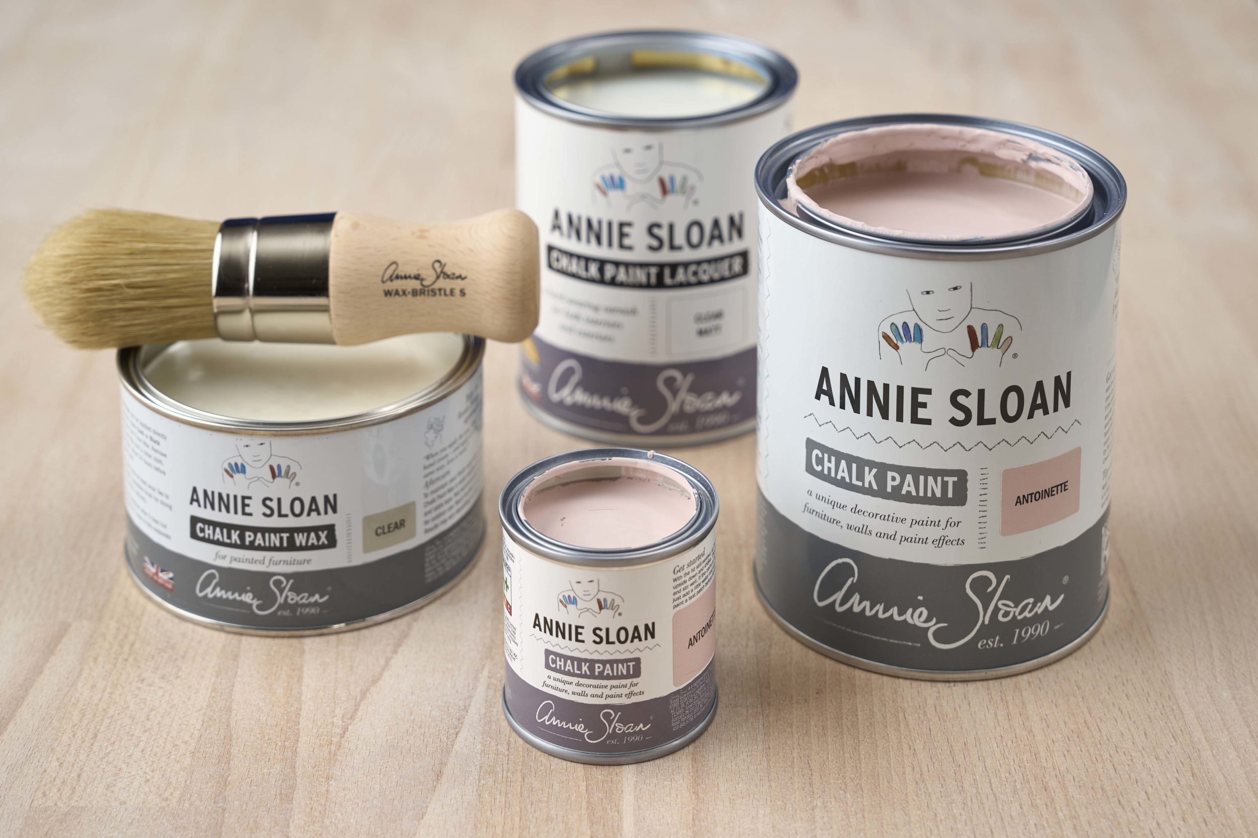 Group shot of Annie Sloan Chalk Paint, Wax, and Lacquer