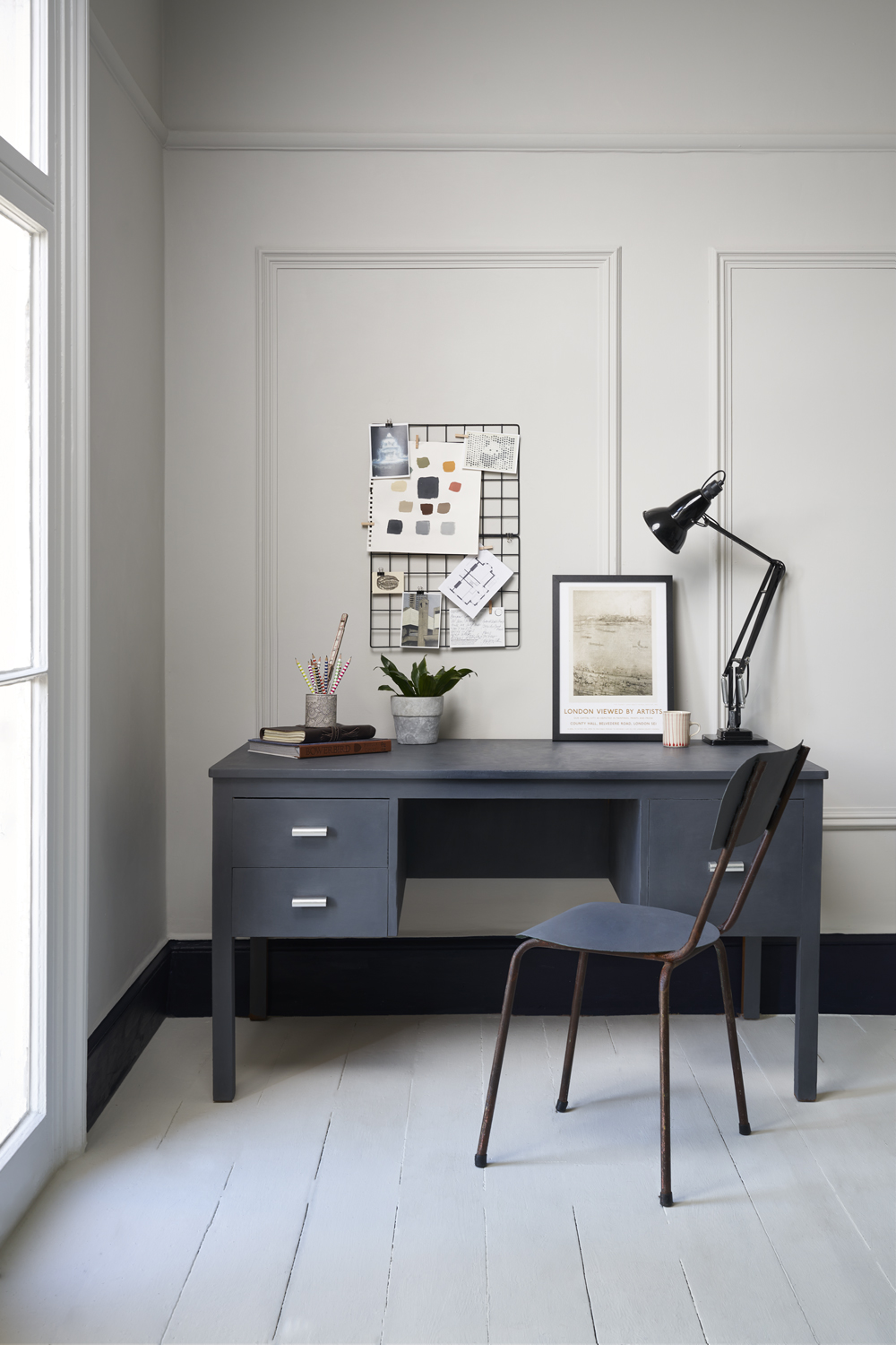 Office Space Lifestyle Image Featuring Desk Painted in Annie Sloan Whistler Grey Chalk Paint