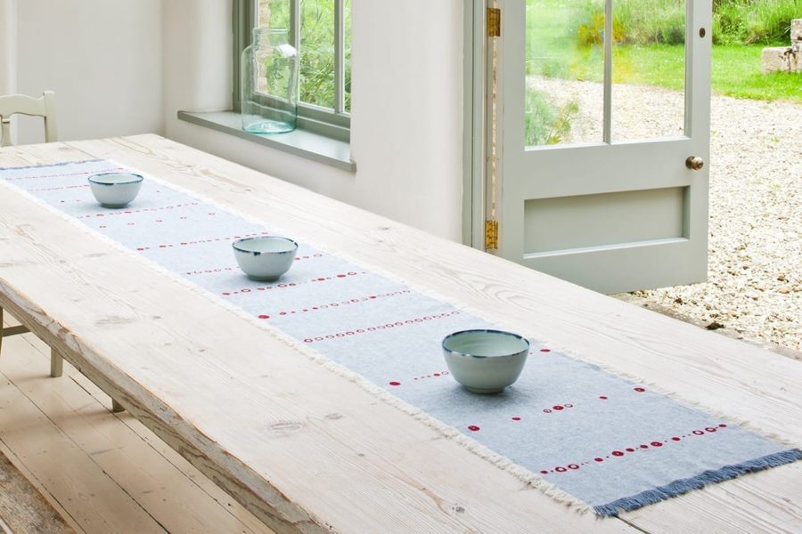 A table runner made from Linen Union fabric by Annie Sloan and printed with Chalk Paint®