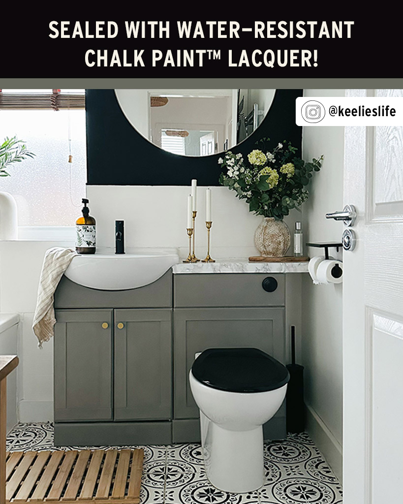 French Linen Chalk Painted Bathroom Cabinets in Minimalist Modern Bathroom
