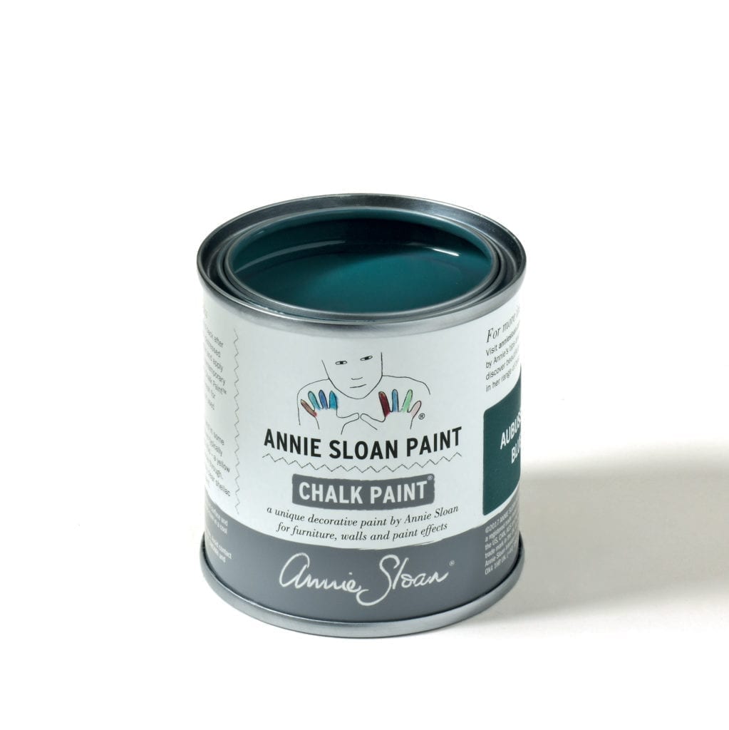 120ml tin of Aubusson Blue Chalk Paint® furniture paint by Annie Sloan, a rich dark classic green-blue teal
