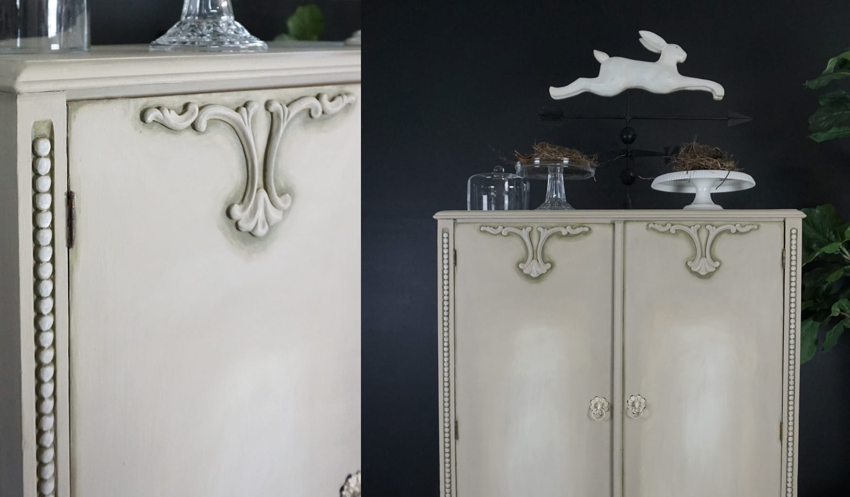 Olivia Lacy's pearl and olive cabinet painted in Chalk Paint®