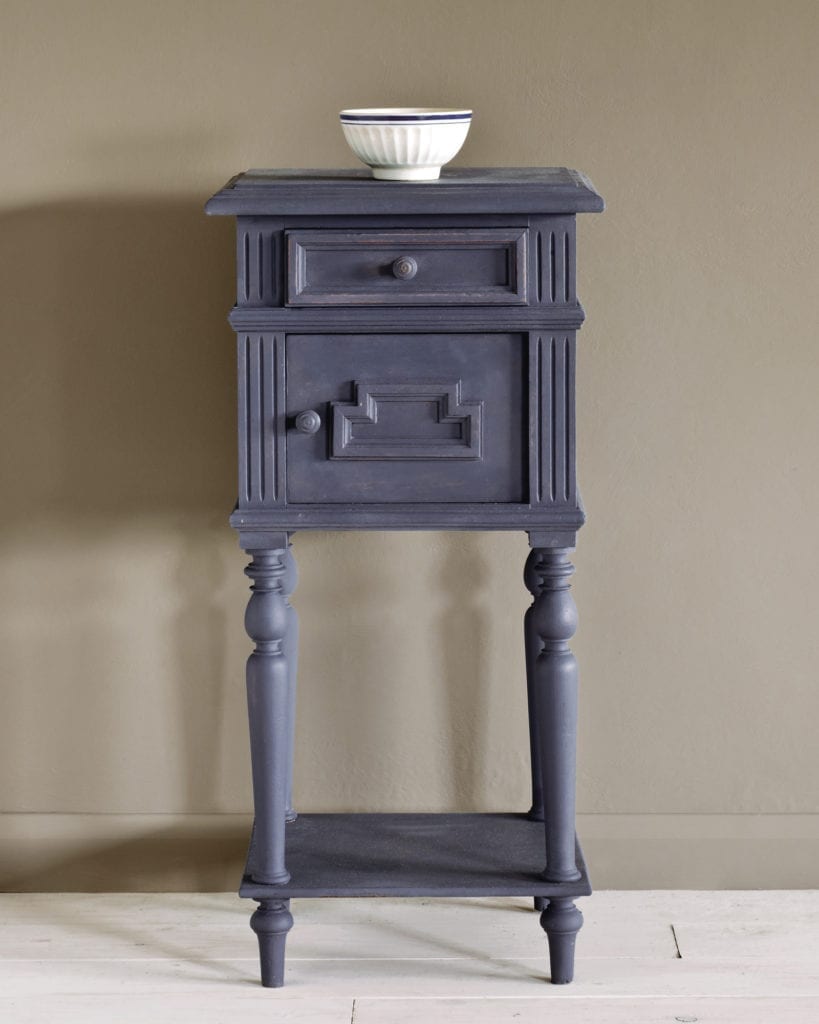 Side table painted with Chalk Paint® in Old Violet, a classic dusty lavender purple against a wall of French Linen