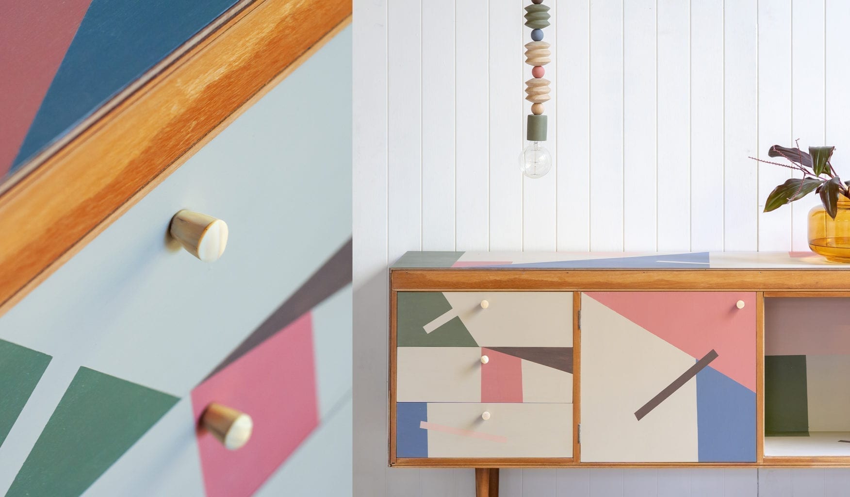 Mid-century modern geometric sideboard by Polly Coulson, Annie Sloan's Painter in Residence
