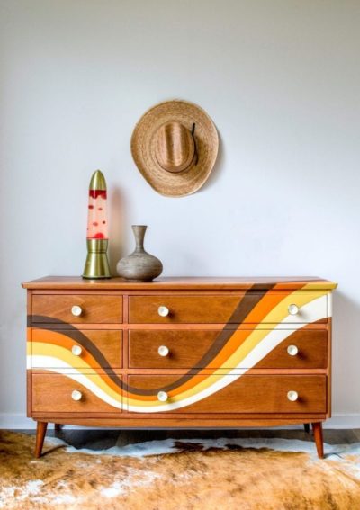 1960s and 1970s inspired mid-century drawers by Annie Sloan Painter in Residence Jeanie Simpson painted with Chalk Paint®