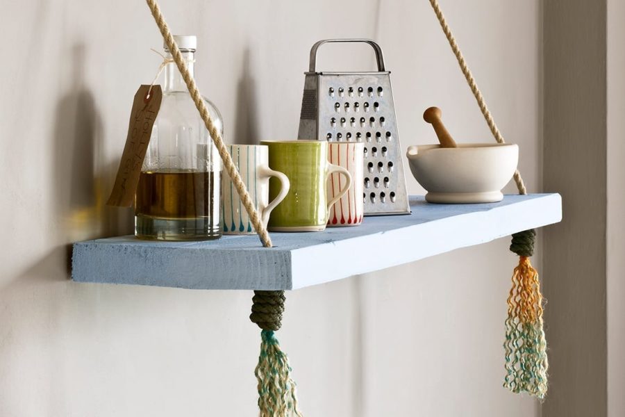 A painted kitchen rope shelf in Chalk Paint® furniture paint by Annie Sloan