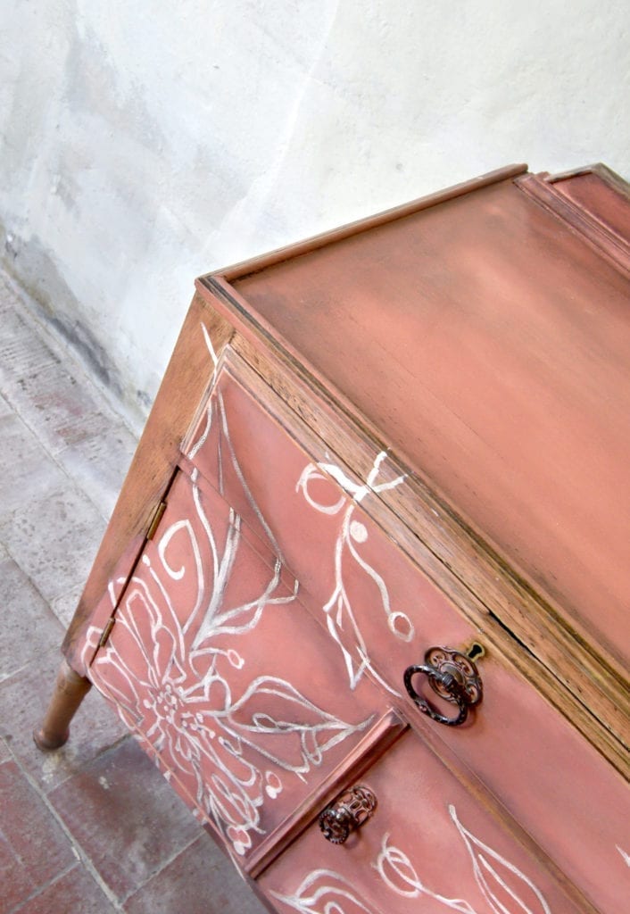 Abstract Floral Cabinet by Annie Sloan Painter in Residece Chloe Kempster painted with Chalk Paint® in Scandinavian Pink